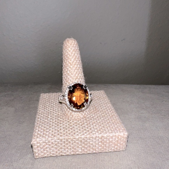 Source Unknown Jewelry - Citrine & CZ set in sterling silver fashion ring!